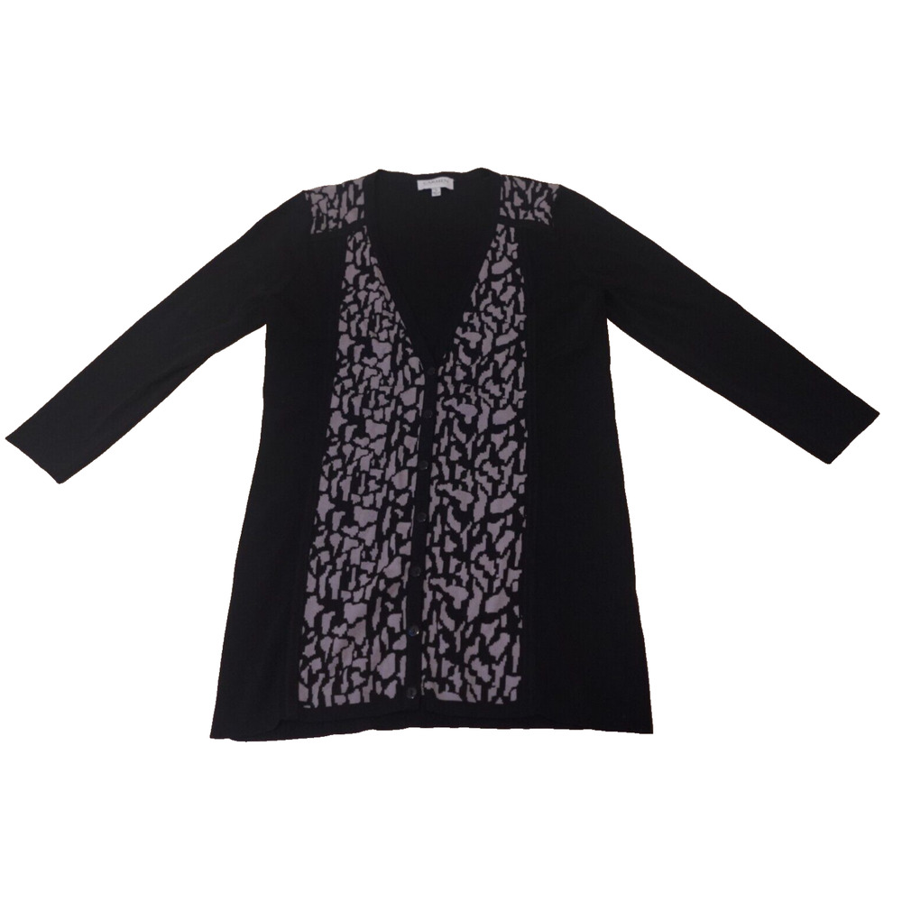 Carmen Marc Valvo Women Medium Sweater V- Neck Knit Long Sleeve Button Black
